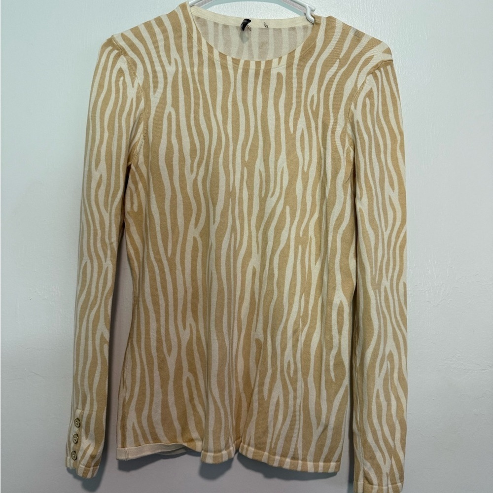 J.McLaughlin Anilee  Sweater Cream with Tan and Gray Stripes (Chest-34'')